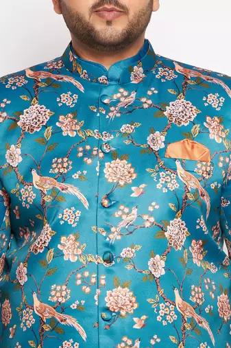 turquoise blue silk blend ethnic combo set