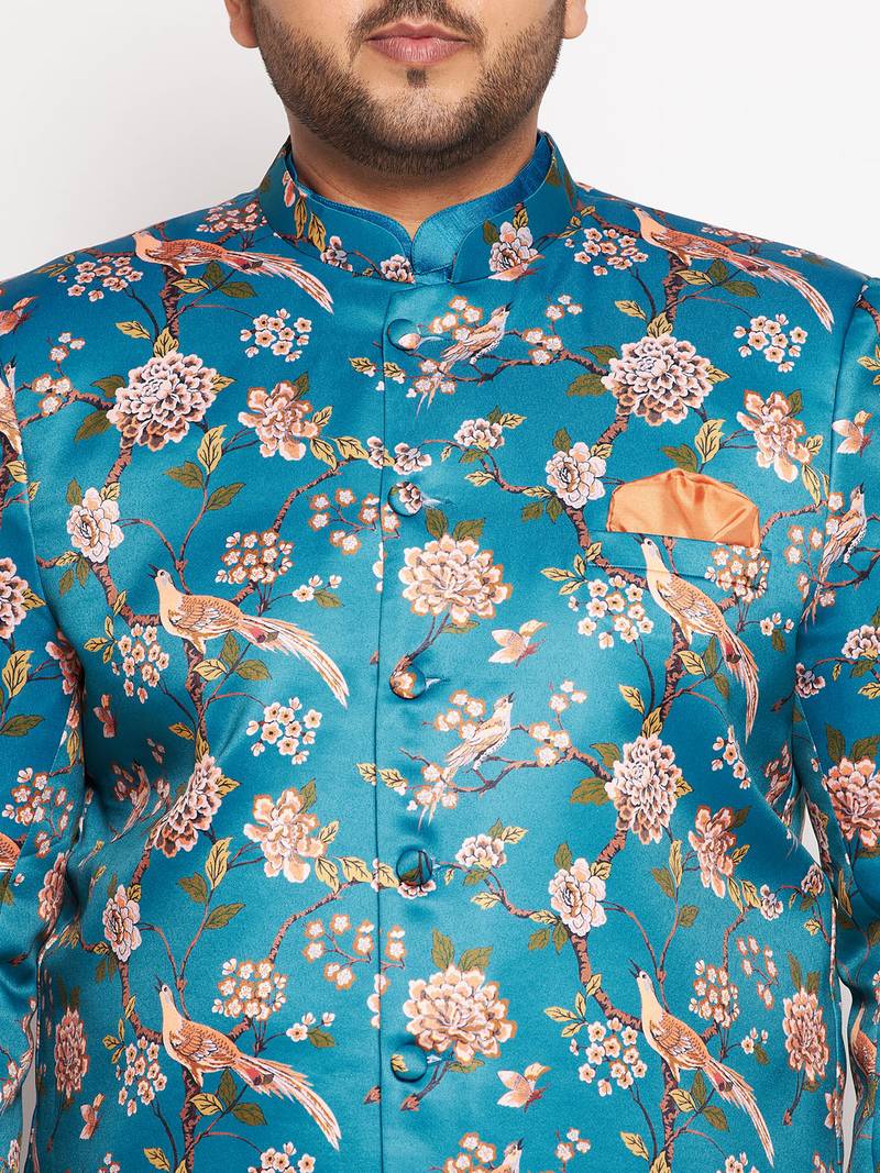 turquoise blue silk blend ethnic combo set