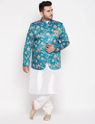 turquoise blue and white silk blend ethnic combo set 1