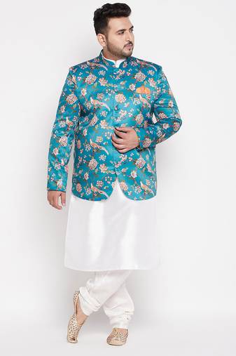 turquoise blue and white silk blend ethnic combo set