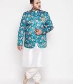 turquoise blue and white silk blend ethnic combo set