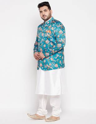 turquoise blue and white silk blend ethnic combo set 2