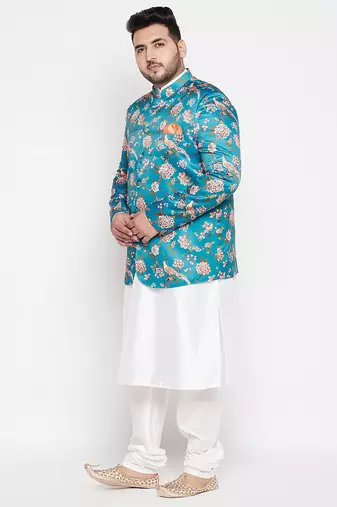 turquoise blue and white silk blend ethnic combo set