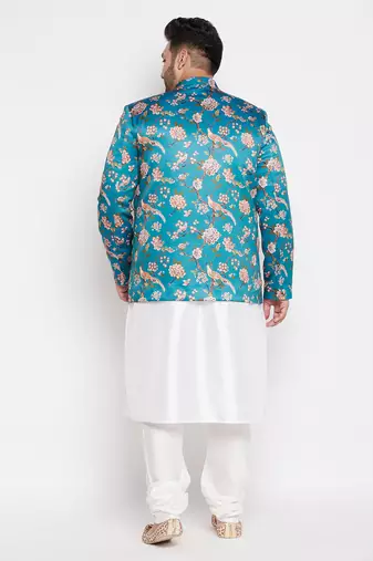 turquoise blue and white silk blend ethnic combo set