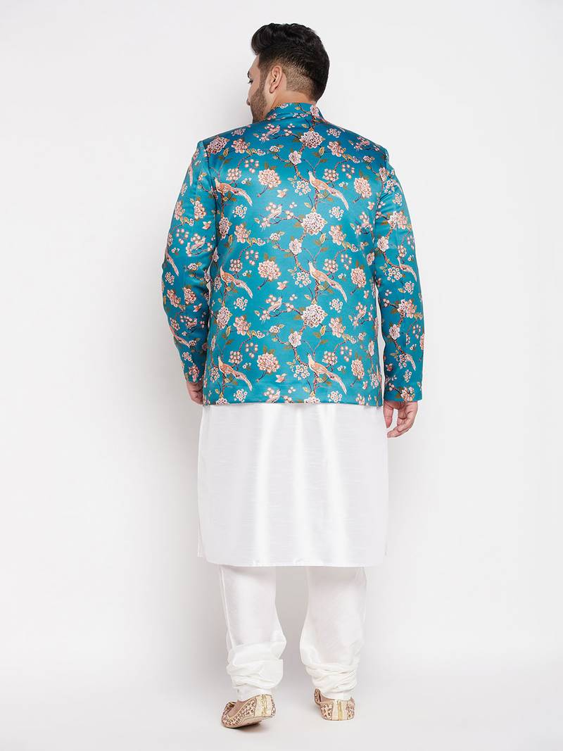 turquoise blue and white silk blend ethnic combo set