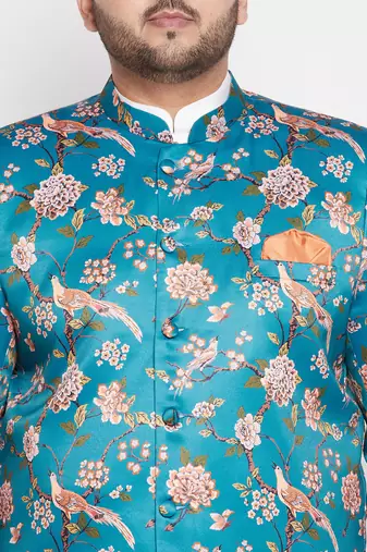 turquoise blue and white silk blend ethnic combo set