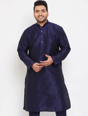 navy blue silk blend kurta 1