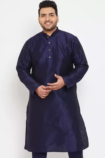 navy blue silk blend kurta