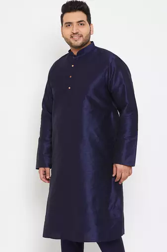 navy blue silk blend kurta