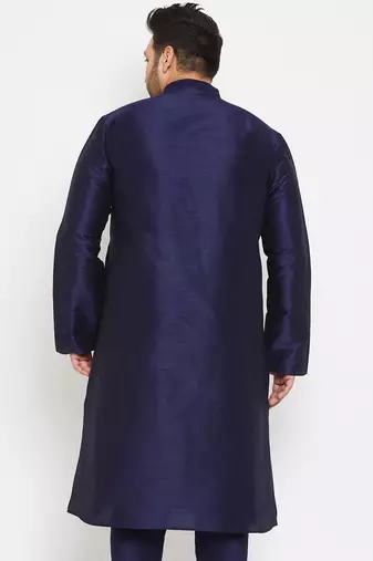 navy blue silk blend kurta