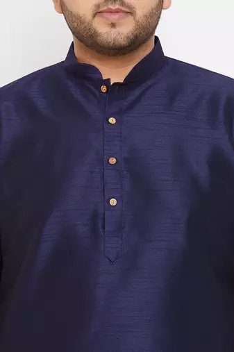 navy blue silk blend kurta