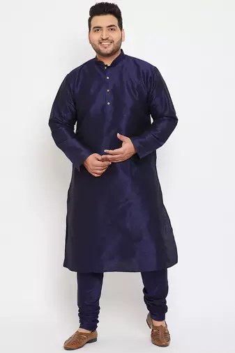 navy blue silk blend kurta