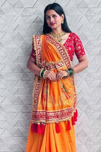 New Designer Vichitra Silk Embroidery Work Women;s Saree with Blouse Set 