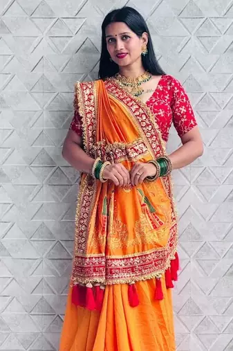 New Designer Vichitra Silk Embroidery Work Women;s Saree with Blouse Set 