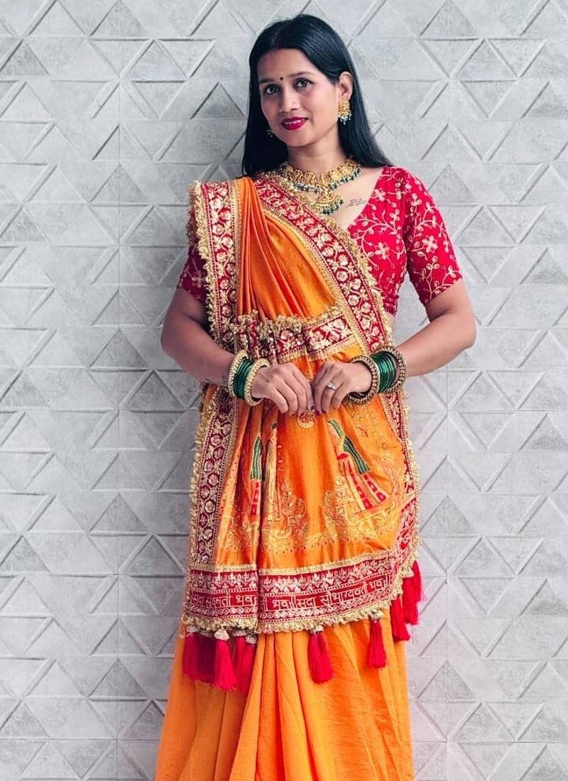 New Designer Vichitra Silk Embroidery Work Women;s Saree with Blouse Set 