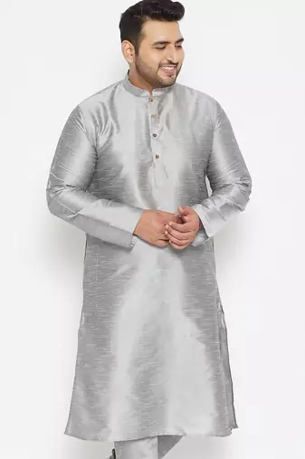 grey silk blend kurta