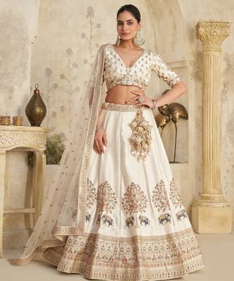 White Lehenga with Intricate Elephant Zari Work 2