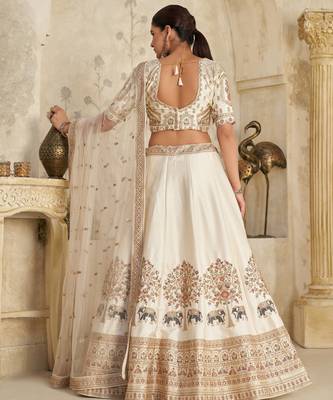 White Lehenga with Intricate Elephant Zari Work 4