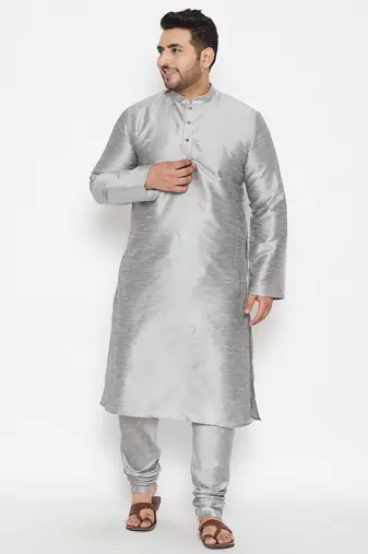 grey silk blend kurta
