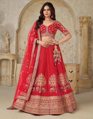 Red Bridal Ensemble with Elephant Motifs 1