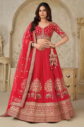 Red Bridal Ensemble with Elephant Motifs
