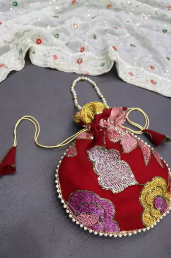 Red floral embroidery designer batwa