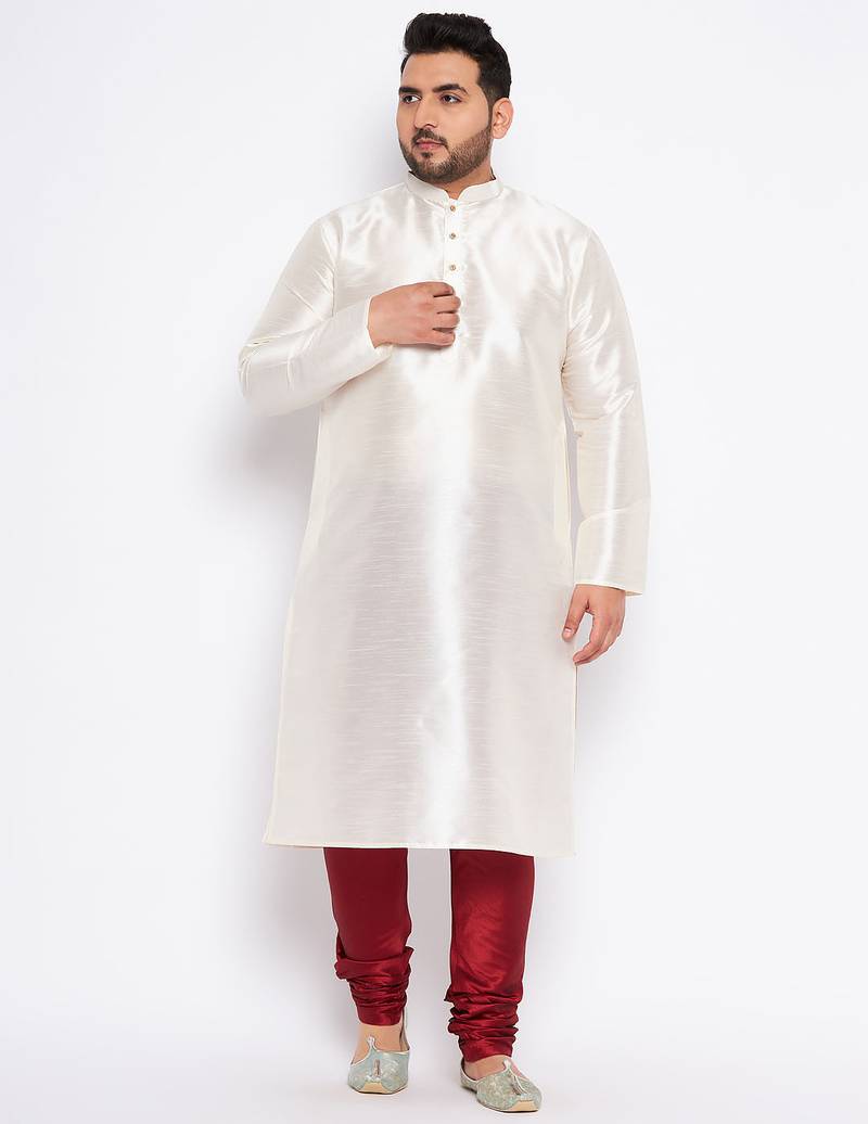 cream silk blend kurta pyjama set