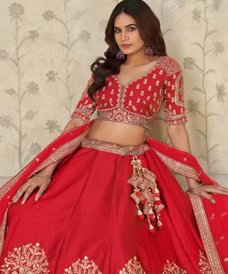 Red Bridal Ensemble with Elephant Motifs 3