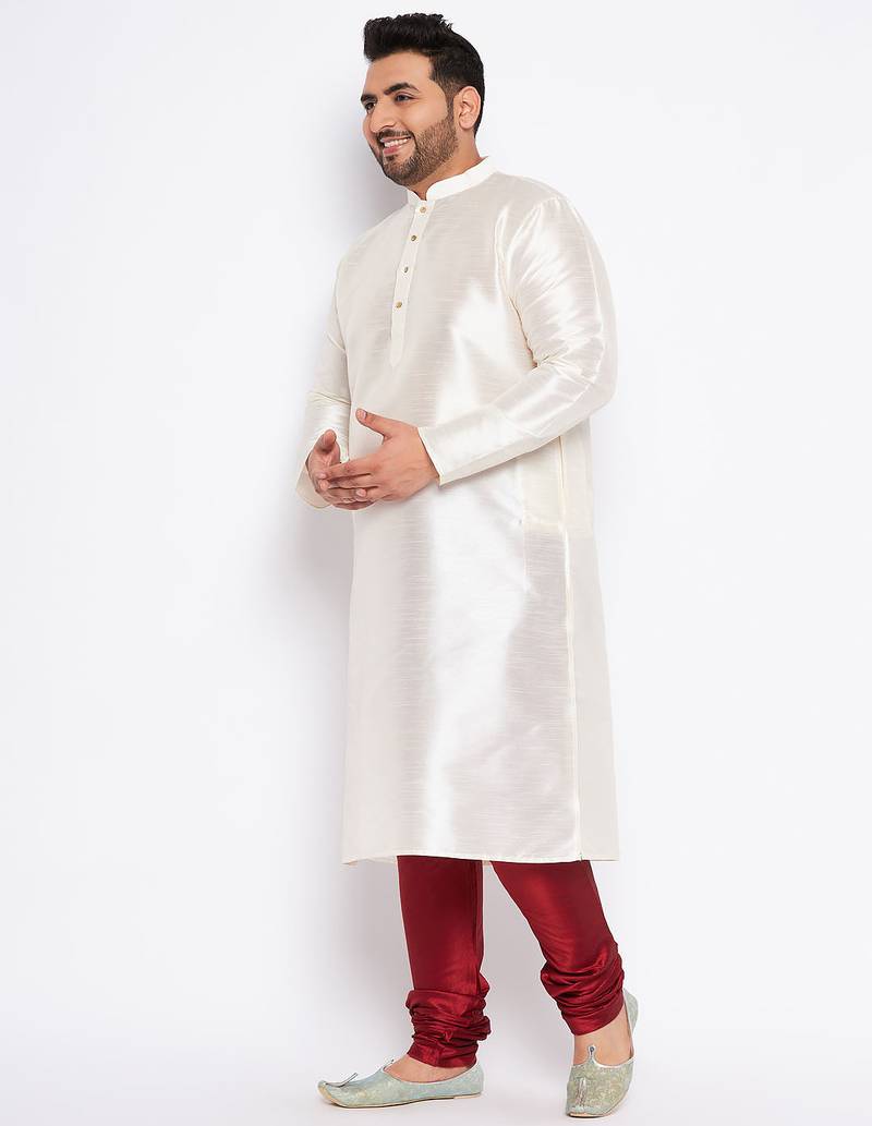 cream silk blend kurta pyjama set