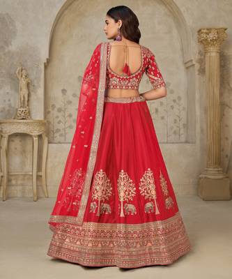 Red Bridal Ensemble with Elephant Motifs 4