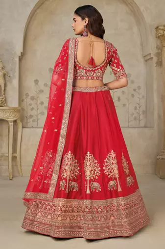 Red Bridal Ensemble with Elephant Motifs