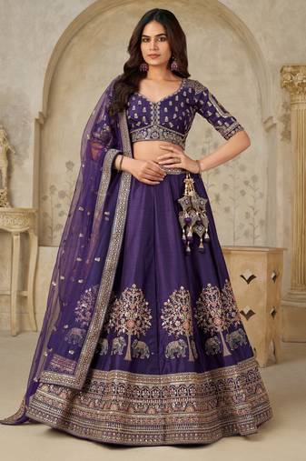 Royal Purple Wedding Lehenga with Elephant Motifs