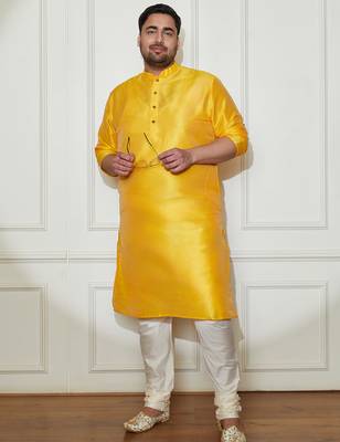 yellow silk blend kurta pyjama set 1