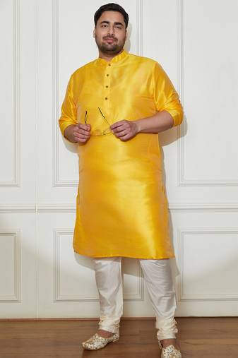 yellow silk blend kurta pyjama set