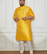 yellow silk blend kurta pyjama set