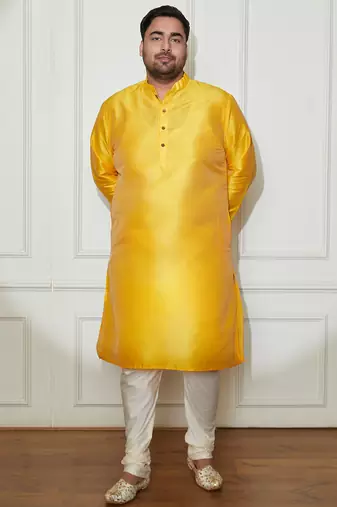 yellow silk blend kurta pyjama set
