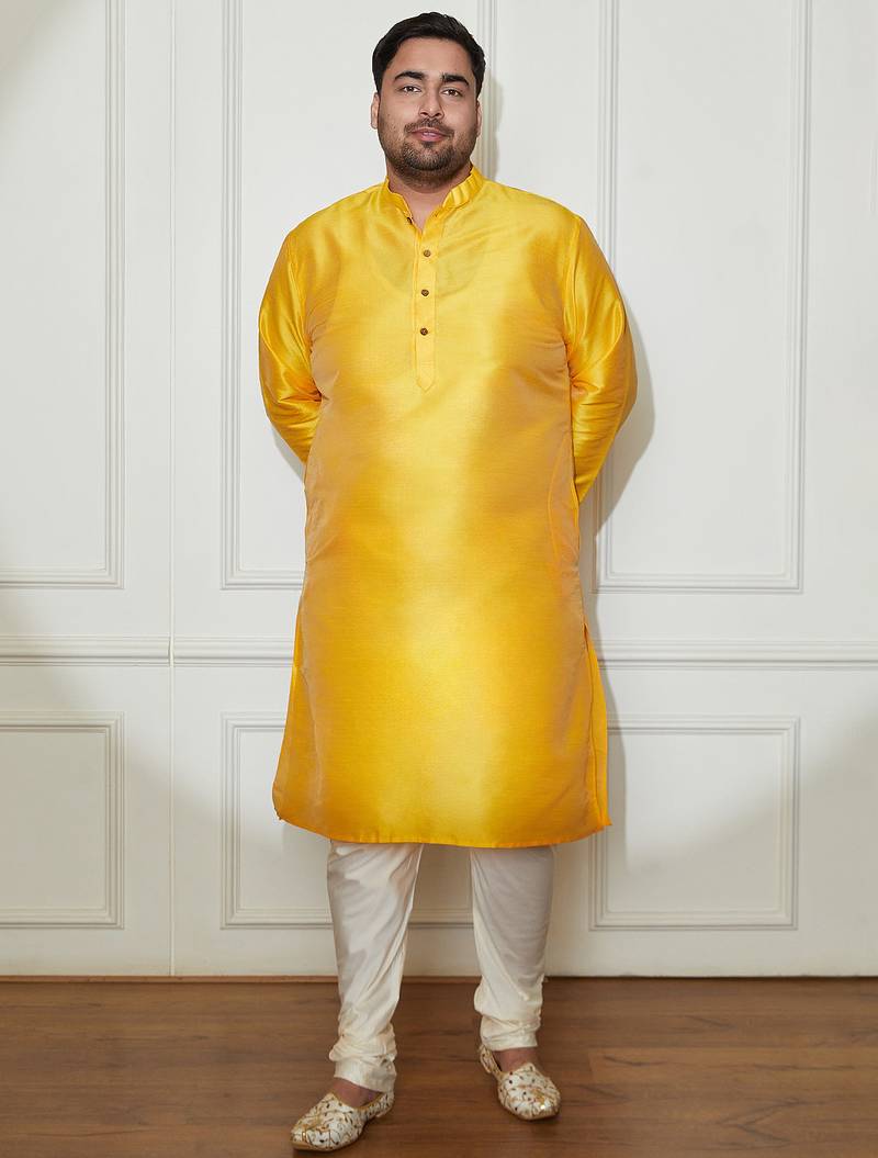 yellow silk blend kurta pyjama set