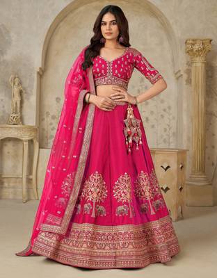 Hot Pink Bridal Ensemble with Elephant Motifs 1