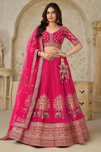 Hot Pink Bridal Ensemble with Elephant Motifs