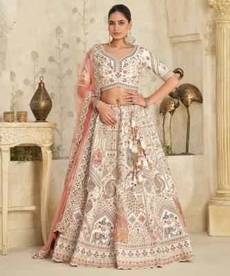 Intricately Embroidered Cream Zari Lehenga with Royal Motifs 1