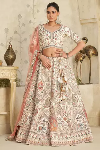 Intricately Embroidered Cream Zari Lehenga with Royal Motifs