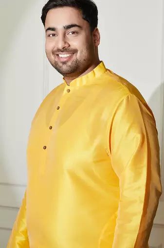 yellow silk blend kurta pyjama set