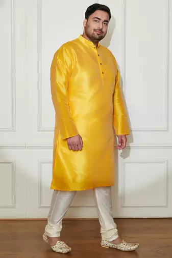 yellow silk blend kurta pyjama set