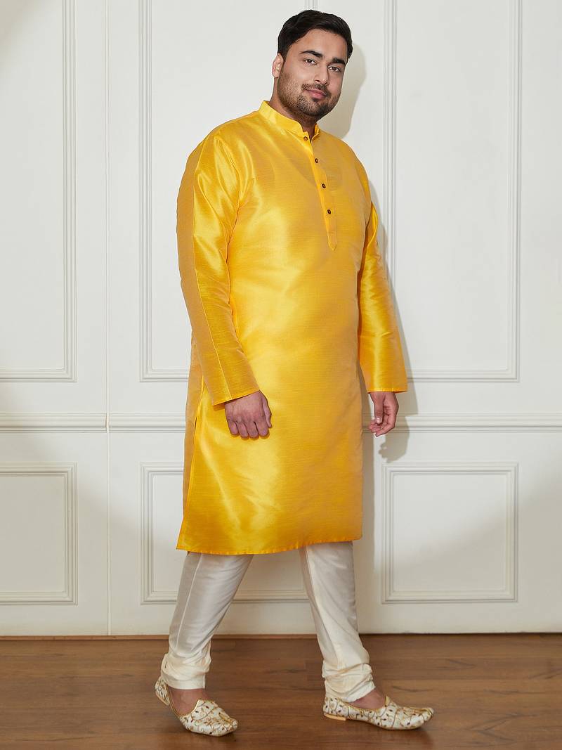 yellow silk blend kurta pyjama set