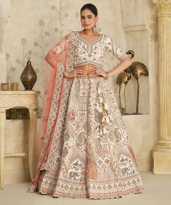 Intricately Embroidered Cream Zari Lehenga with Royal Motifs 2