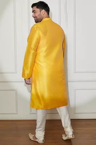 yellow silk blend kurta pyjama set
