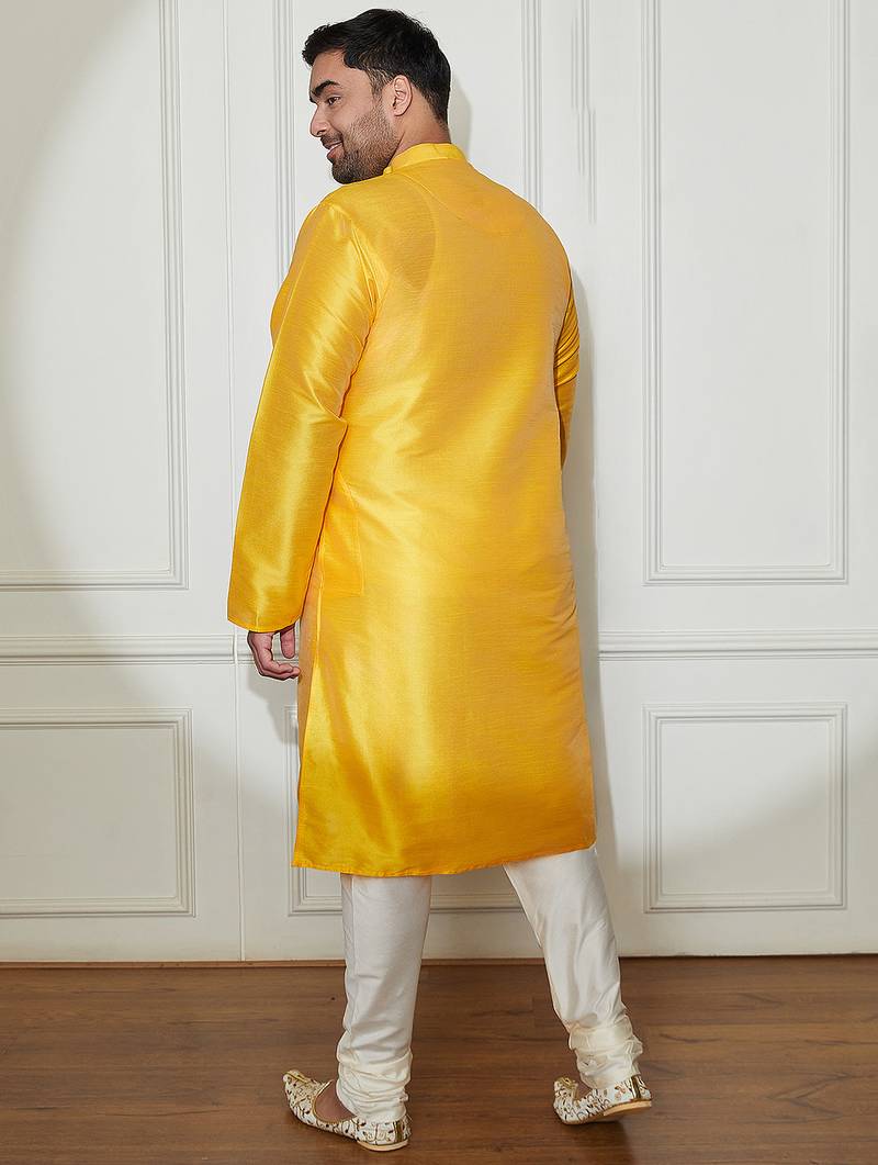 yellow silk blend kurta pyjama set