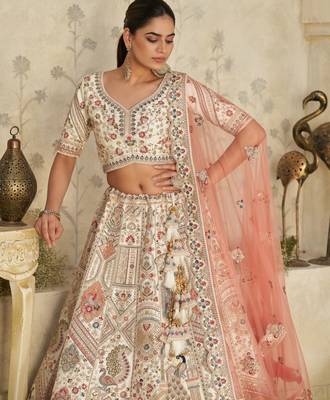 Intricately Embroidered Cream Zari Lehenga with Royal Motifs 3