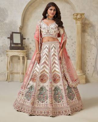 Designer Lehenga with Paisley Motifs & White Dori Work 1