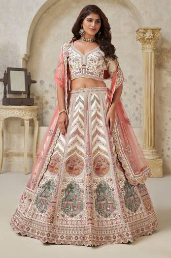 Designer Lehenga with Paisley Motifs & White Dori Work